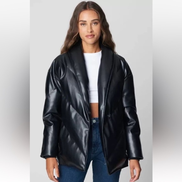 BLANK NYC The Love Doctor Black Vegan Faux Leather Puffer Coat Jacket Medium NWT - Picture 8 of 15